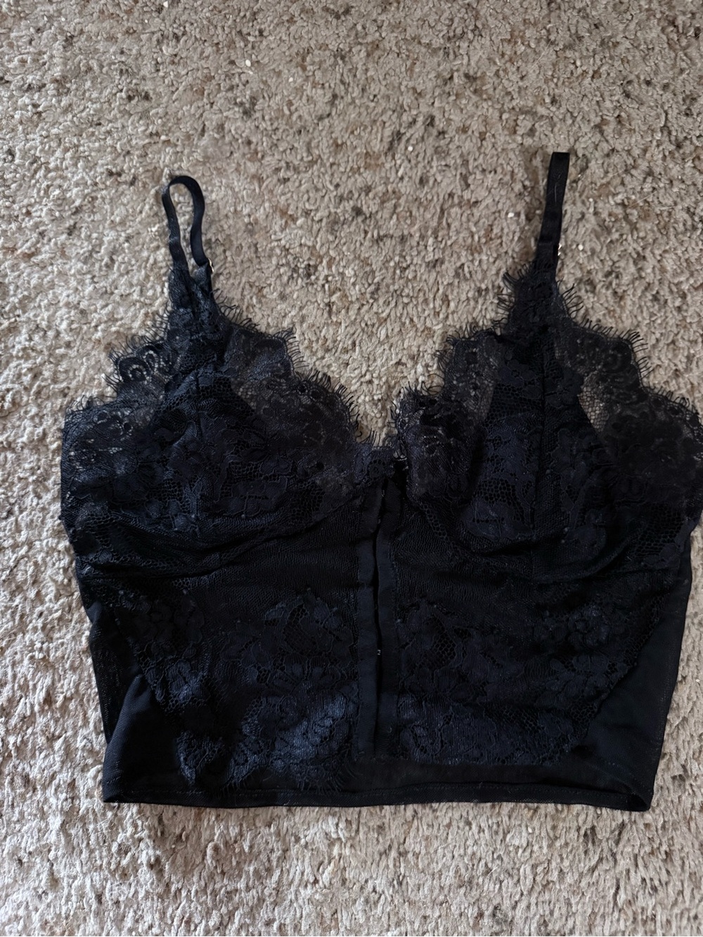 Gothic Chic Black Lace Bustier Crop Top - Front Hook-and-Eye Corset Canisole